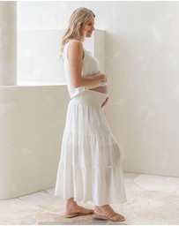 Angel Maternity - Ellie Maternity Shirred Maxi Skirt in White
