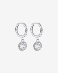 Michael Hill - Round Brilliant Cubic Zirconia Halo Drop Hoop Earrings in Sterling Silver