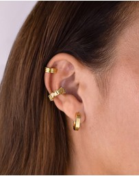 Wanderlust + Co - Triple Band Gold 10mm Huggie Earrings