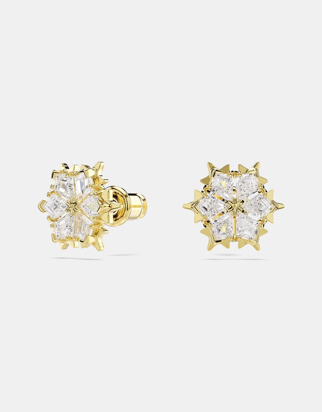 Swarovski - Magic Stud Earrings, Mixed Cuts, Snowflake, White, 18K Gold Finish