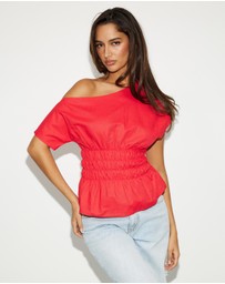 Dazie - Crushing On You Ruched One Shoulder Linen Blend Top