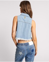 ONE TEASPOON - Bolt Blue Cropped Braxton Top