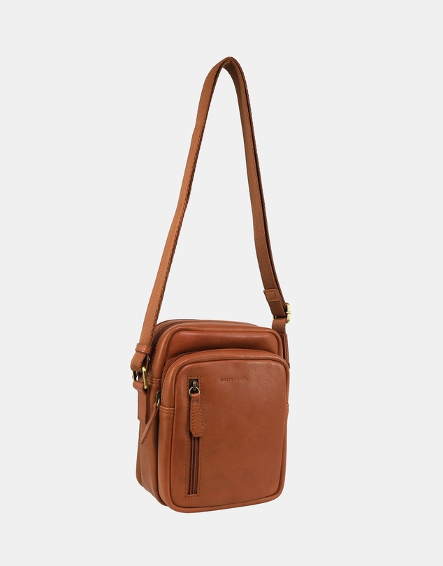 Pierre Cardin - Pierre Cardin Men's Leather Twin Zip Crossbody Bag