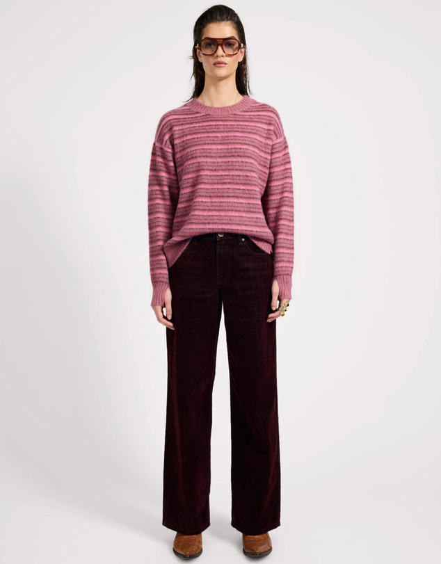 ONE TEASPOON - Striped Fluffy Mohair Knit Sweater - Pink Stripe