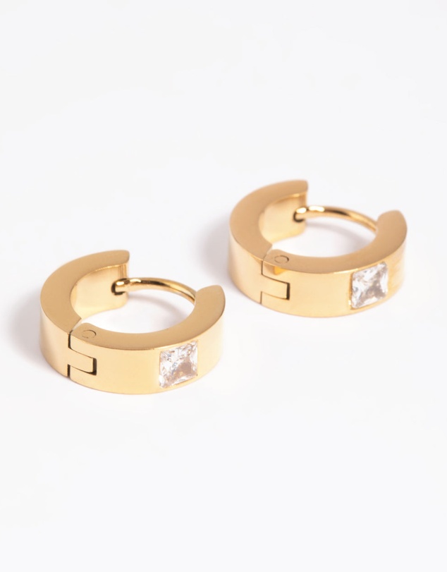 Lovisa - Waterproof Gold Plated Stainless Steel Cubic Zirconia Huggie Hoop Earrings