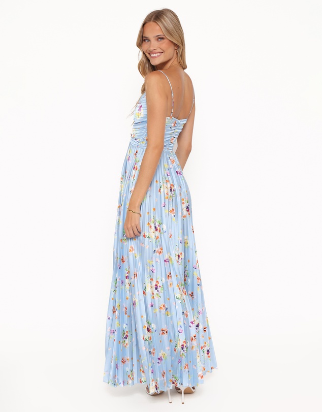 Petal & Pup - Naira Pleated Maxi Dress - Cornflower Blue Floral