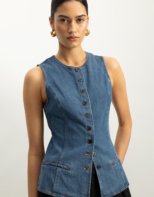 AERE - Margot Button Front Denim Vest