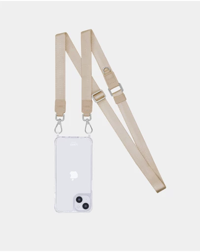 LOUVE COLLECTION - Clear Phone Case + Vera Beige Lanyard (Silver Hardware)