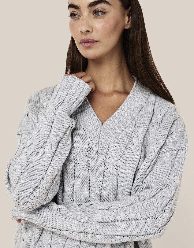 Papinelle - Cotton Cashmere Cable V- Neck Jumper
