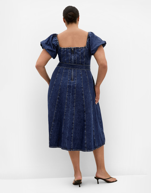 City Chic - Plus size Lulu Short Sleeve Denim Midi Dress - dark wash