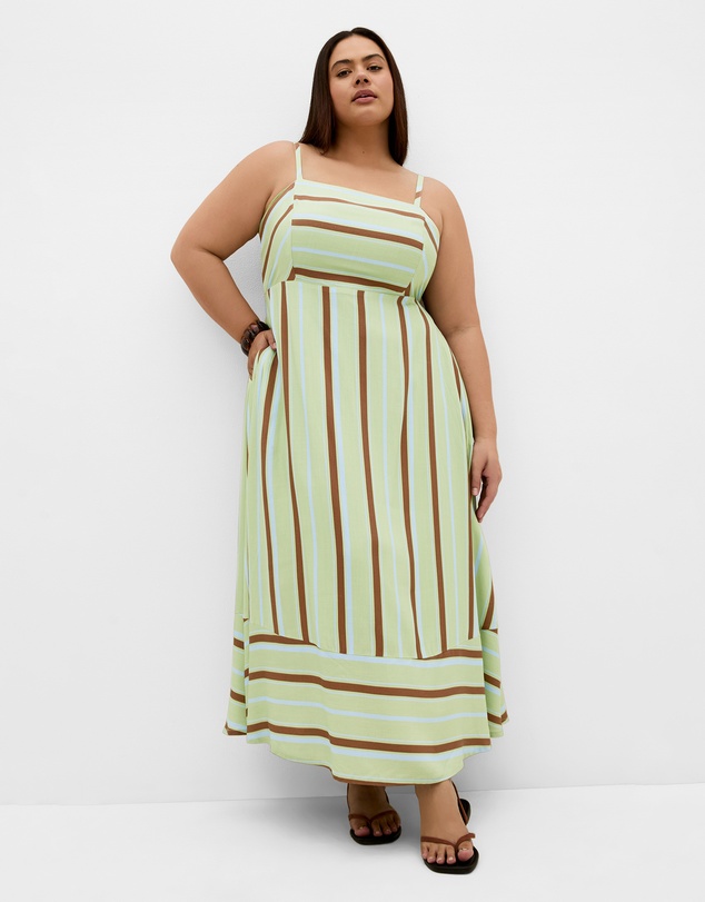 City Chic - Plus size Haven Stripe Maxi Dress - matcha