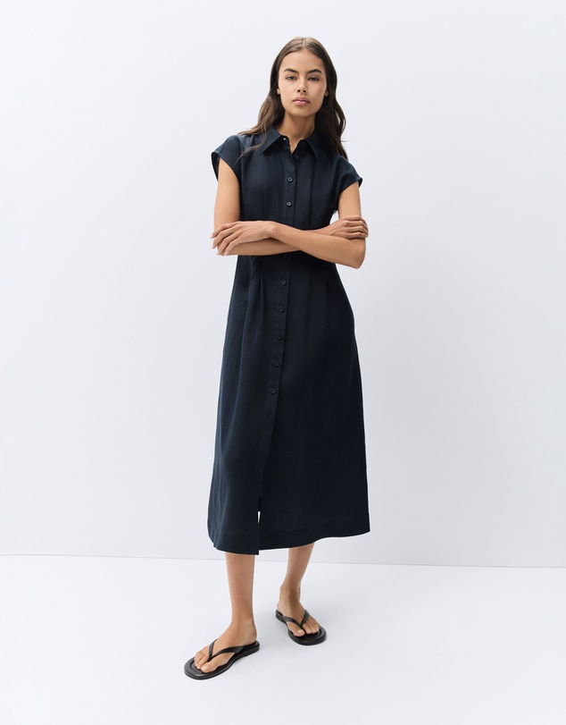 UNISON - Collared Linen Midi Dress