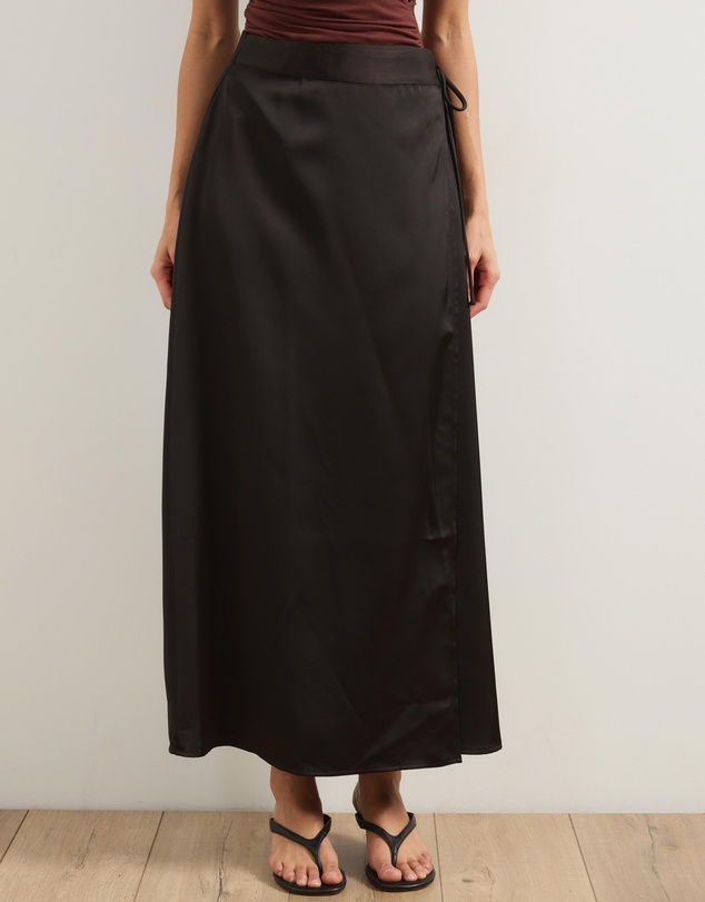 Atmos&Here - Thea Satin Wrapped Tie Midi Skirt