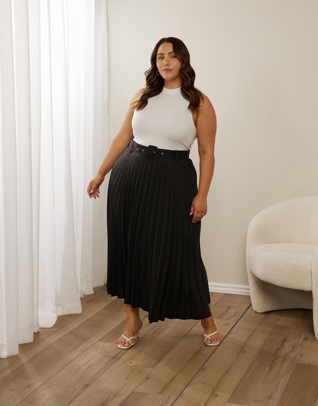 Atmos&Here Curvy - Hailey Pleated Belt Midi Skirt
