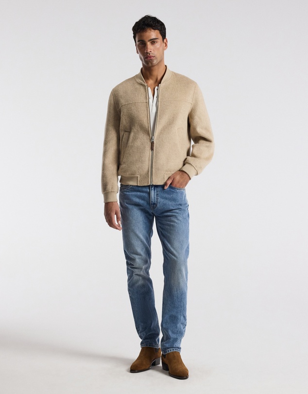 Calibre - Sherpa Collar Wool Bomber Jacket Neutral