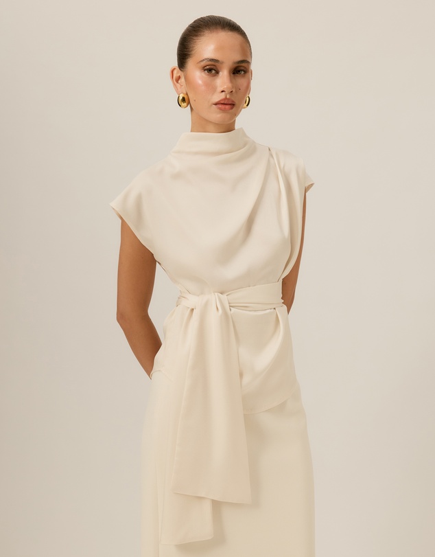 Tussah - Violet Drape Tie Detail Satin Top