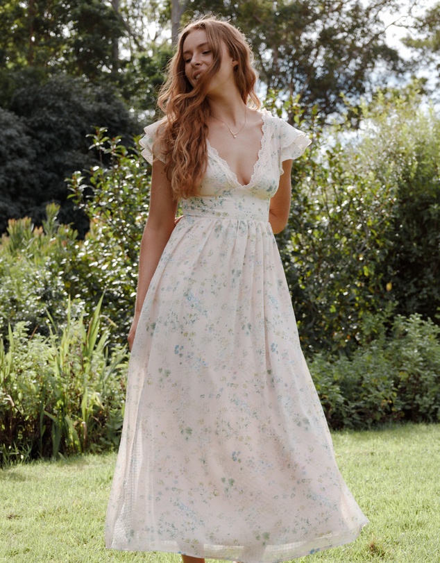 Petal & Pup - Angelica Midi Dress - Pastel Pink Floral