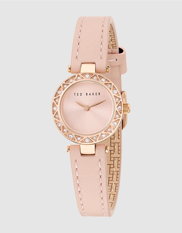 Ted Baker - Jolyye Crystal 24mm Rose Gold-Tone Pink Leather Watch