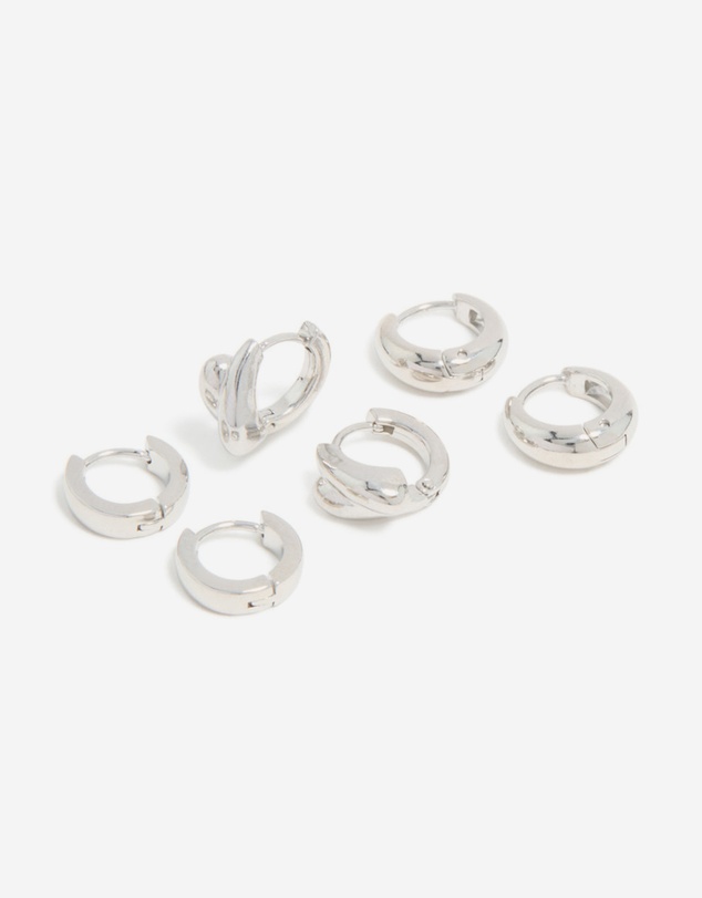 Lovisa - Waterproof Stainless Steel Chunky Huggie Earrings 3-Pack