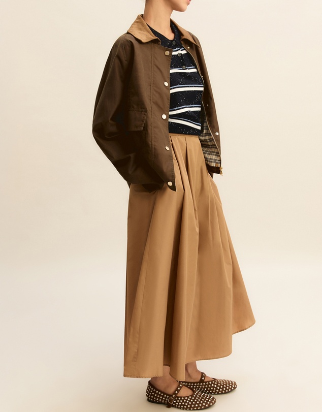 Emme - Camel Taffeta Midi Skirt