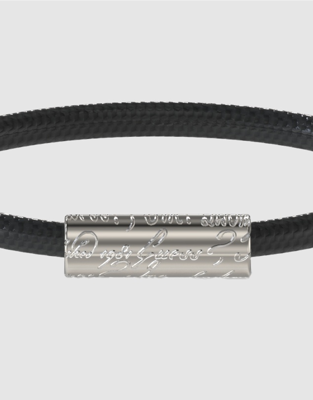 GUESS - Silver-Tone Black Leather Bracelet