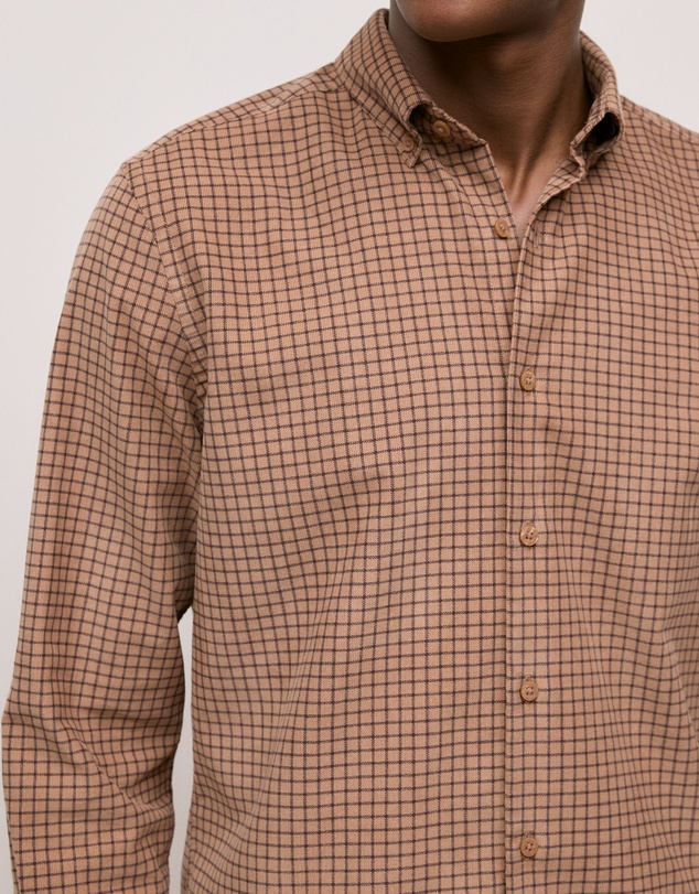 Trenery - Regular Fit Cord Check Shirt in Camel