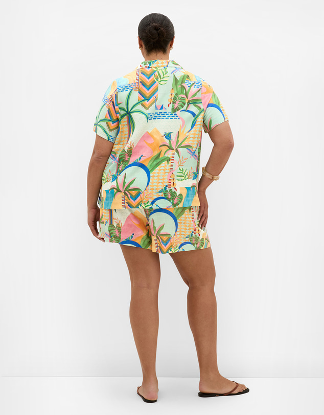 City Chic - Plus size Positano Print Shirt - mint