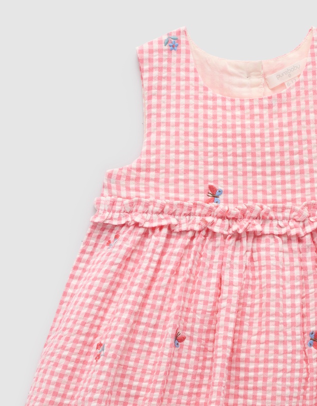 Purebaby - Gingham Embroidered Pinnie-Kids-Babies