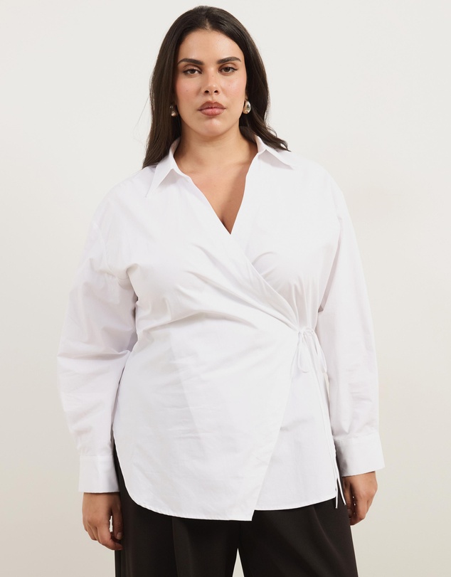 Atmos&Here Curvy - Kitt Cinched Waist Tie Wrap Shirt