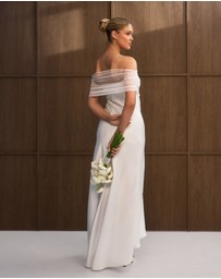 Six Stories - Bardot Detail Pearl Satin Midaxi Dress