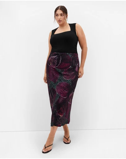 City Chic - Plus sizeSienna Orchid Print Midi Skirt - blackberry