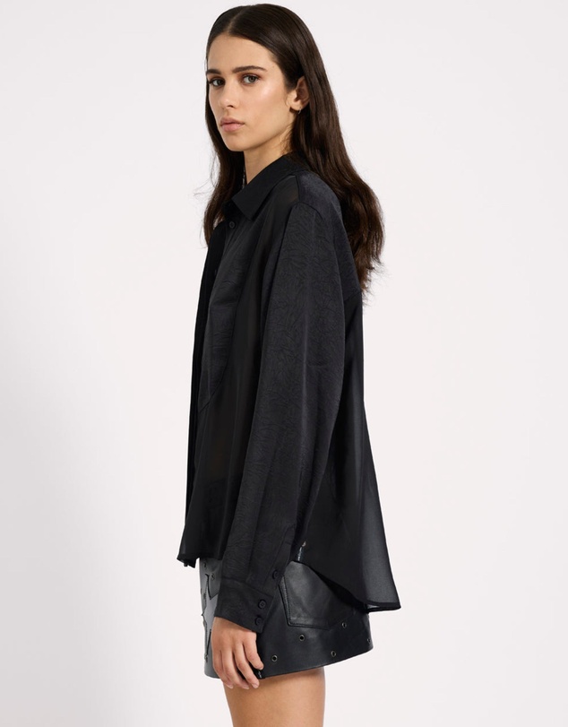 ONE TEASPOON - Sheer Panel Tuxedo Shirt - Black