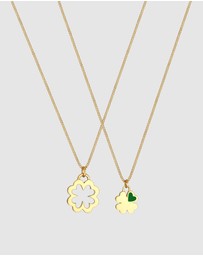 Elli Jewelry - Necklace Mother Child Set Shamrock Pendant in 925 Sterling Silver Gold Plated