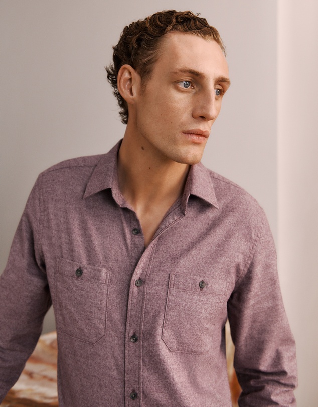 Trenery - Regular Fit Jaspe Cotton Shirt in Burgundy
