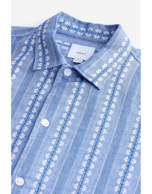 NEXT - Textured Stripe 100% Cotton Short Sleeve Shirt