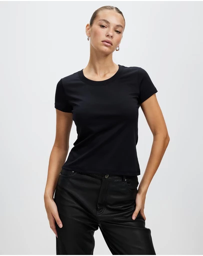 Honey and Beau -  jersey slim fit top with cap sleeves in black