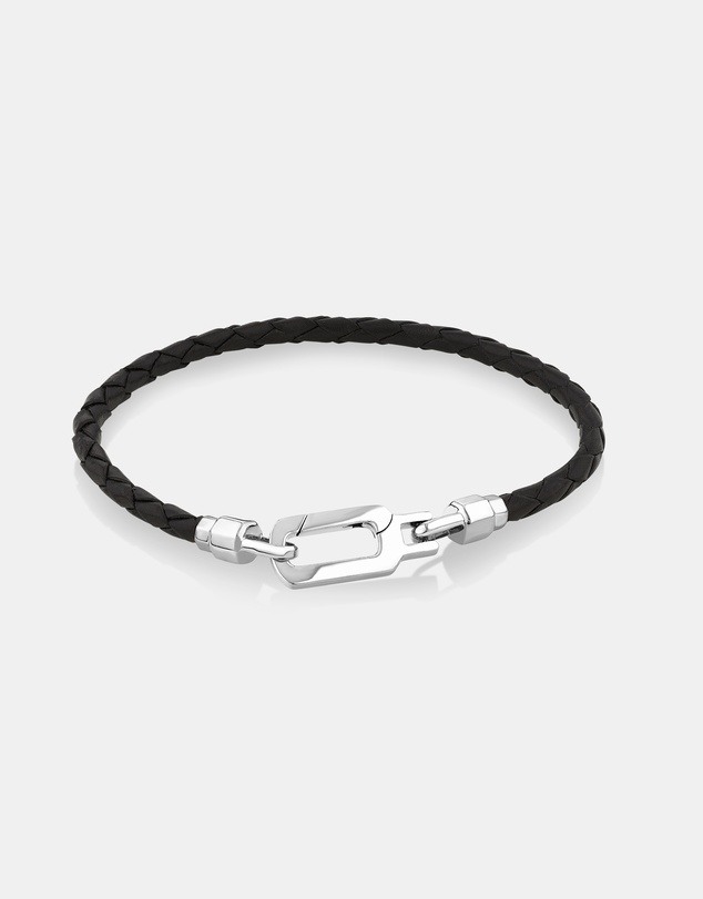 Michael Hill - Men's Braided Leather Bracelet with Sterling Silver