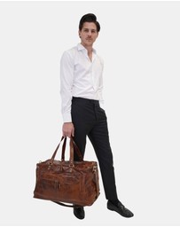 Pierre Cardin - Pierre Cardin Burnished Leather Multi-Compartment Overnight Bag
