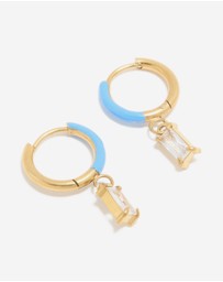 Lovisa - Waterproof Gold Plated Stainless Steel Light Blue Enamel Cubic Zirconia Charm Huggie Earrings