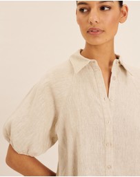 AERE - Joia Linen Puff Sleeve Mini Dress