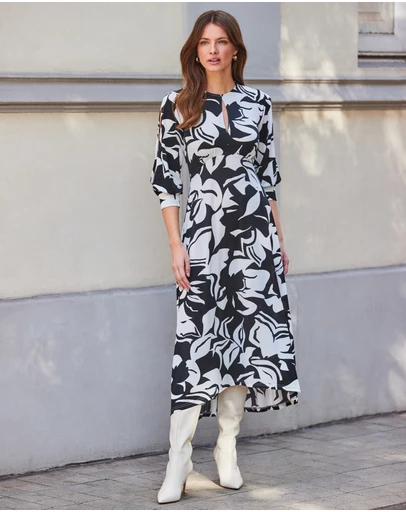 Sosandar - Floral Print Keyhole Detail Jersey Midi Dress