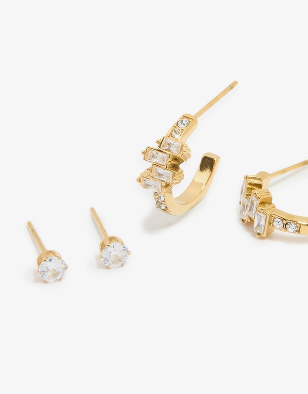 Lovisa - Waterproof Gold Plated Stainless Steel Cubic Zirconia Stacking Earrings 2-Pack