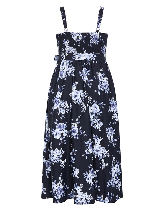 City Chic - Plus size Collins Floral Print Sleeveless Cotton Dress - navy