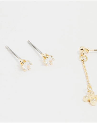 Lovisa - Gold Cubic Zirconia Chain & Stud Earrings 3-Pack