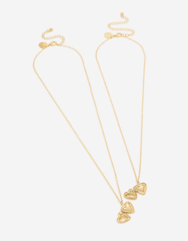 Lovisa - Waterproof Gold Plated Stainless Steel Heart Locket Necklaces 2-Pack