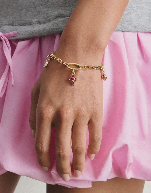 THOMAS SABO - Gold-Plated Cross Charm with Lab-Grown Ruby