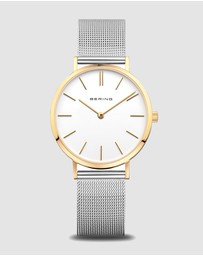 Bering - Bering Classic 34mm Polished Gold Case and Silver Strap Watch