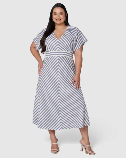Something 4 Olivia - Allegra Linen Stripe Midi Dress