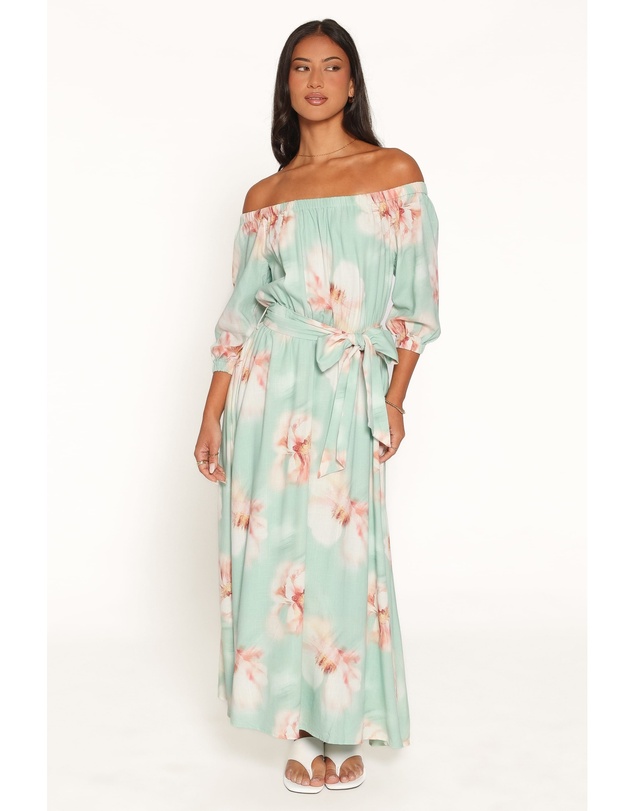 Petal & Pup - Nori Off Shoulder Maxi Dress - Jade Green Blurred Floral