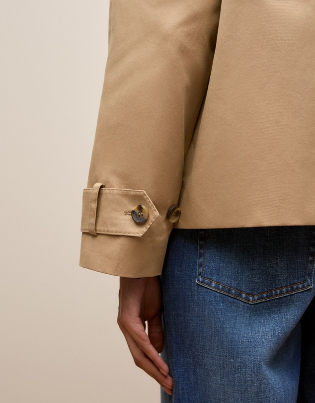 Trenery - Cotton Twill Cropped Trench Coat in Dark Camel